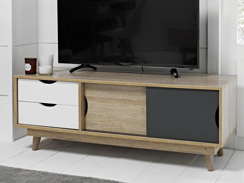 LPD LPD Scandi Oak and Grey 2 Door 2 Drawer TV Cabinet (Flat Packed)