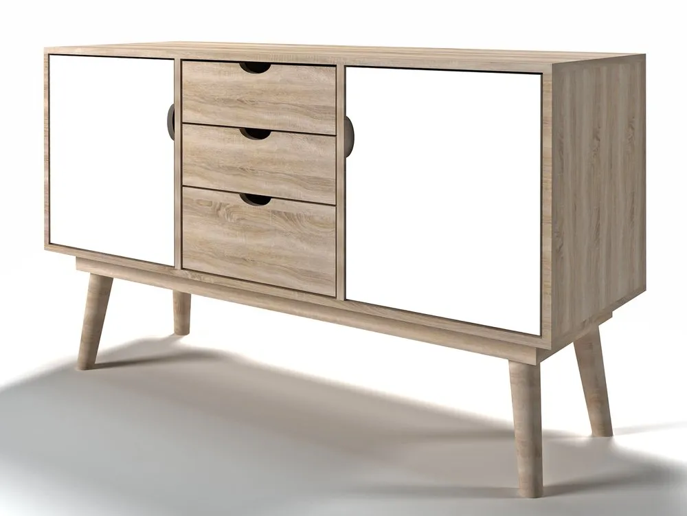 LPD LPD Scandi Oak and White 2 Door 3 Drawer Sideboard