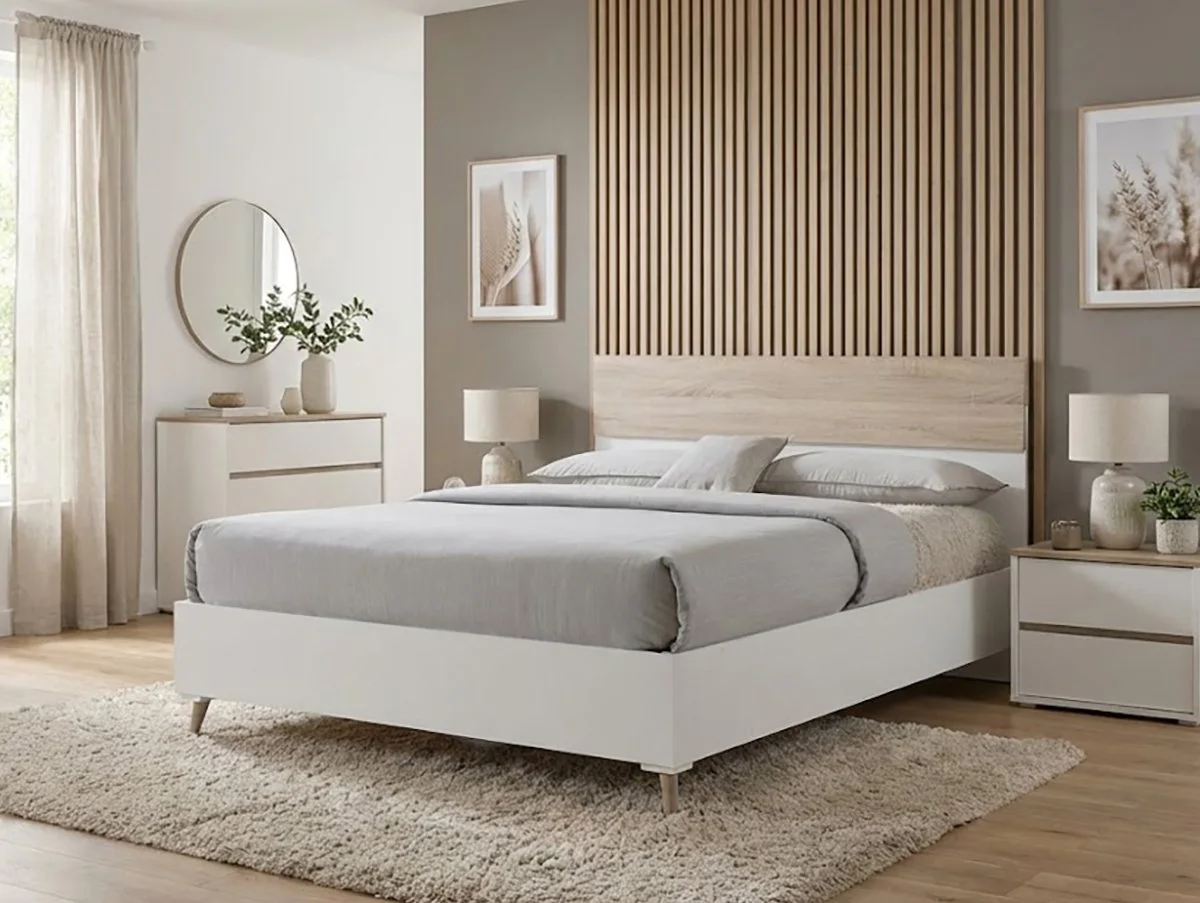 LPD LPD Stockholm White and Oak Wooden Bed Frame