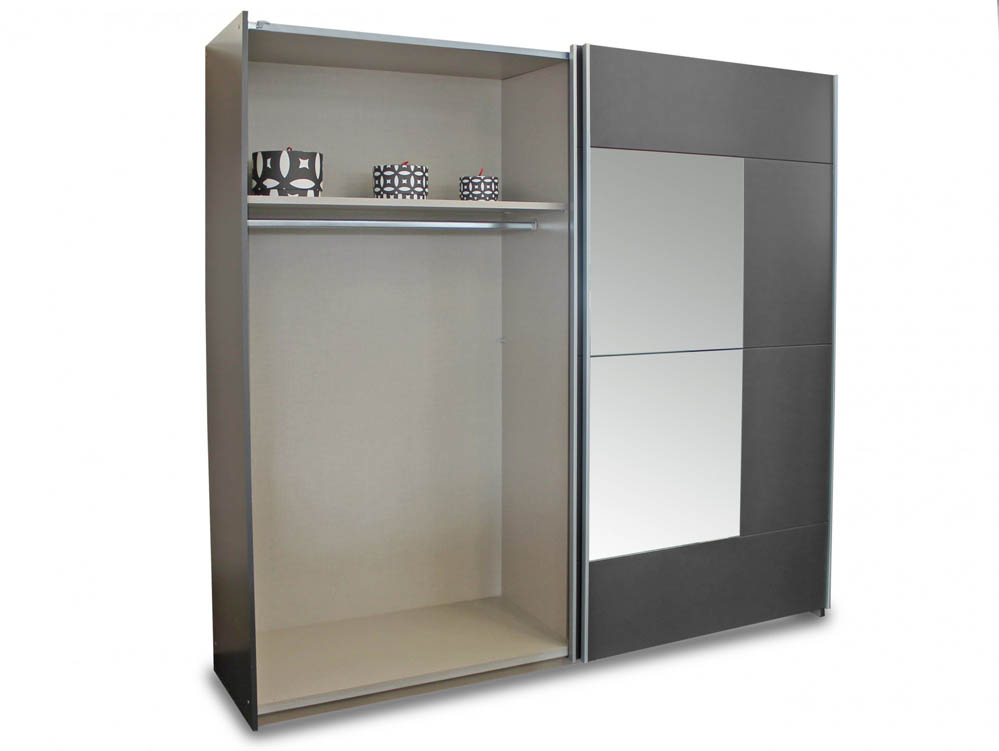 Rauch Rauch Kira 218cm Metallic Grey Sliding Door Mirrored Large Double Wardrobe (Flat Packed)