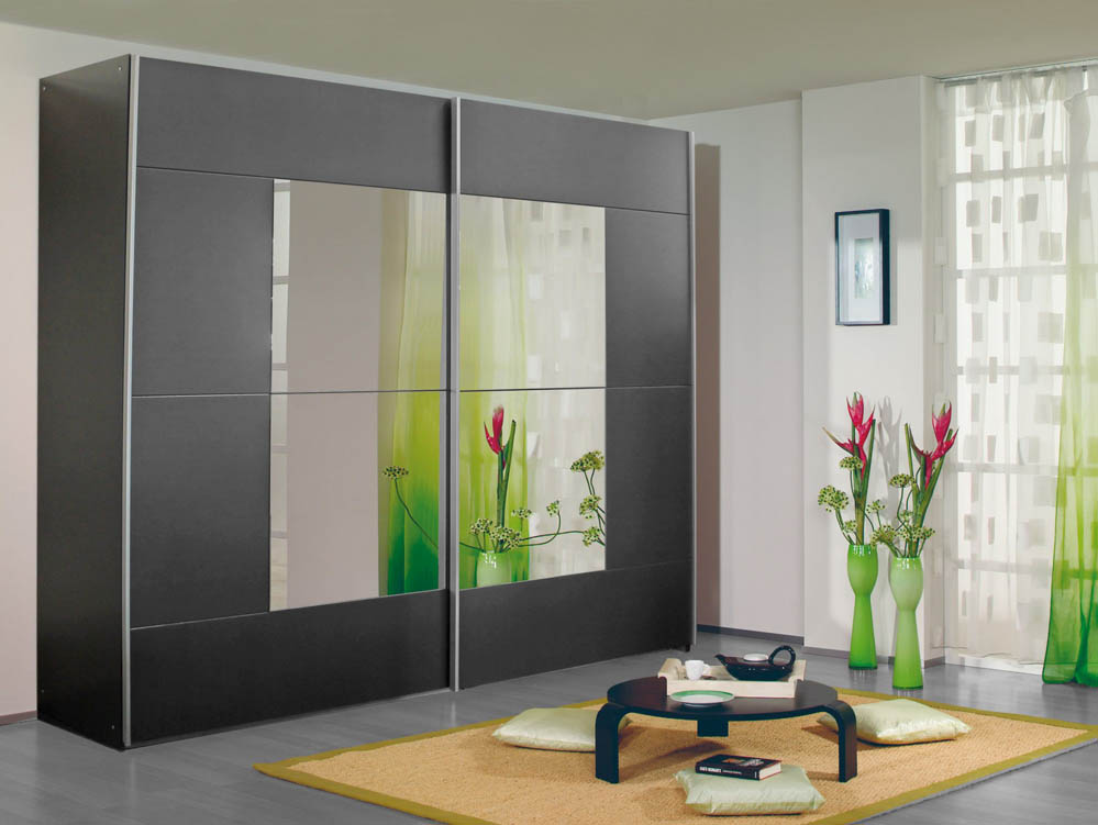 Rauch Rauch Kira 218cm Metallic Grey Sliding Door Mirrored Large Double Wardrobe (Flat Packed)