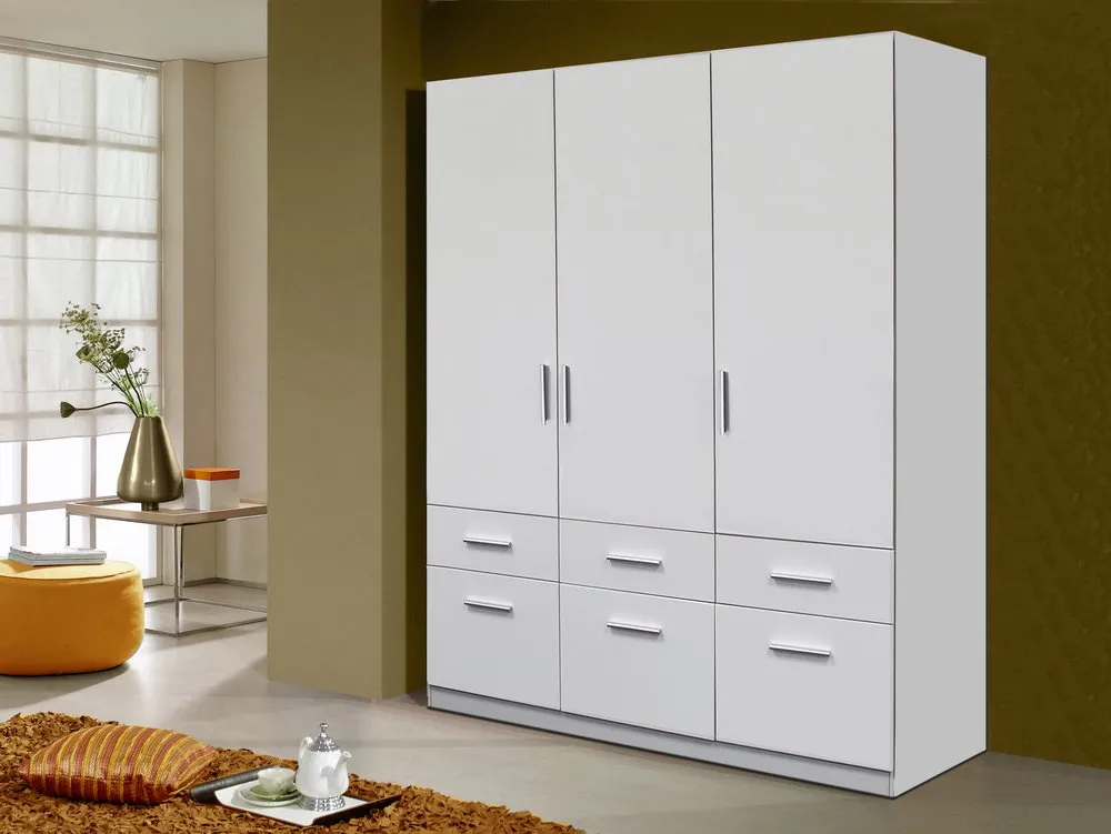 Rauch Rauch Kobe 136cm White High Gloss 3 Door 6 Drawer Triple Wardrobe