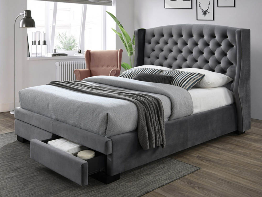 Sareer Sareer Ambassador 4ft6 Double Dark Grey Upholstered Fabric 2 Drawer Bed Frame