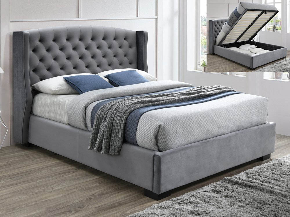 Sareer Sareer Ambassador 4ft6 Double Dark Grey Upholstered Fabric Ottoman Bed Frame