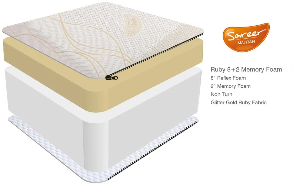 Sareer Sareer Matrah Ruby Gold Memory Foam 6ft Super King Size Mattress in a Box