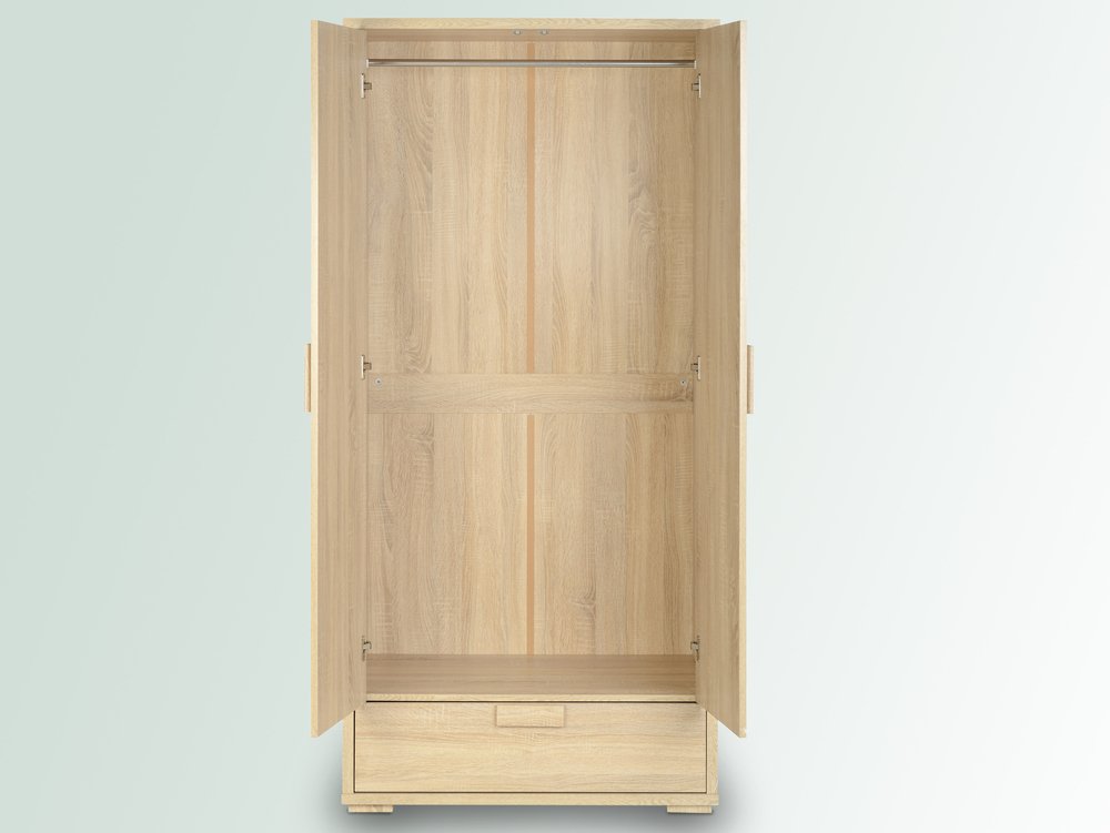 Seconique Seconique Cambourne Light Sonoma Oak 2 Door 1 Drawer Double Wardrobe (Flat Packed)
