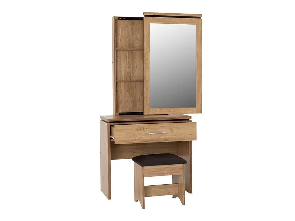 Seconique Seconique Charles Oak 1 Drawer Dressing Table with Mirror and Stool