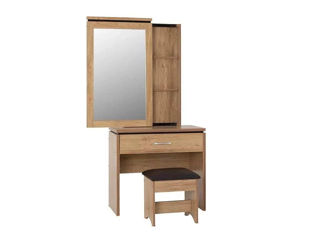 Seconique Seconique Charles Oak 1 Drawer Dressing Table with Mirror and Stool