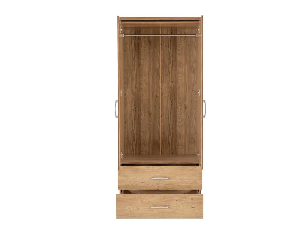 Seconique Seconique Charles Oak 2 Door 2 Drawer Double Wardrobe