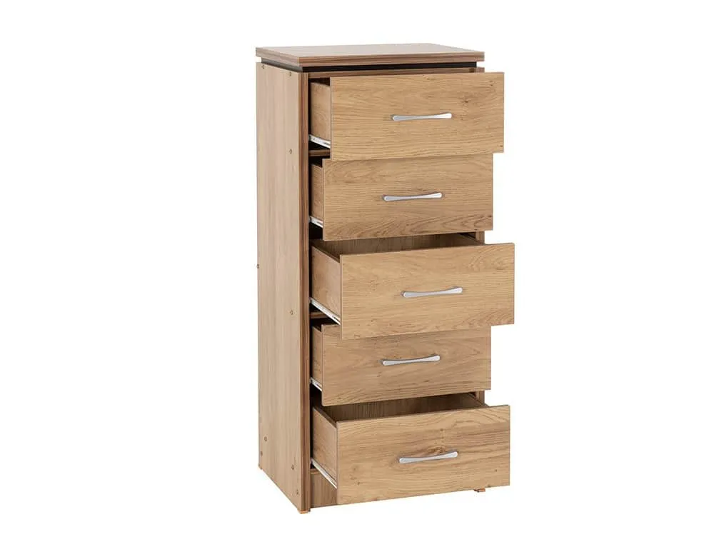 Seconique Seconique Charles Oak 5 Drawer Tall Narrow Chest of Drawers