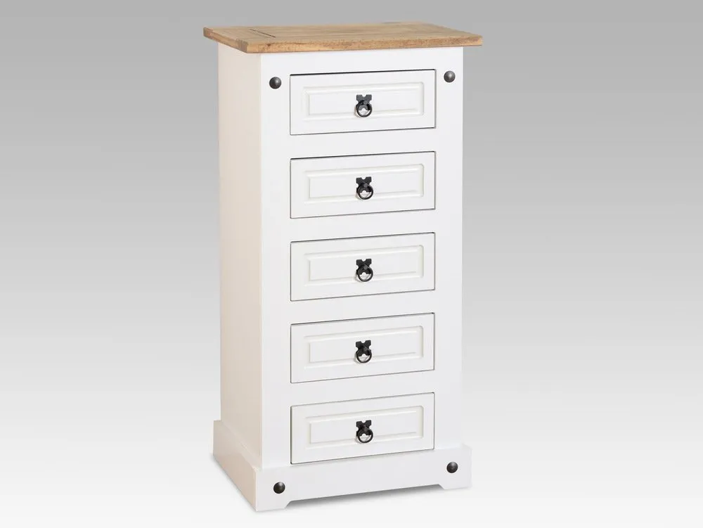 Seconique Seconique Corona White and Pine 5 Drawer Tall Narrow Chest of Drawers (Flat Packed)