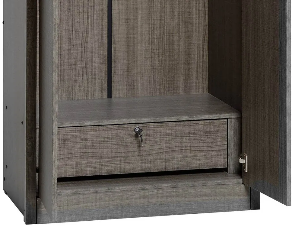 Seconique Seconique Lisbon Black Wood Grain Effect 2 Door Double Wardrobe