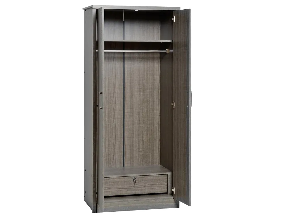 Seconique Seconique Lisbon Black Wood Grain Effect 2 Door Double Wardrobe