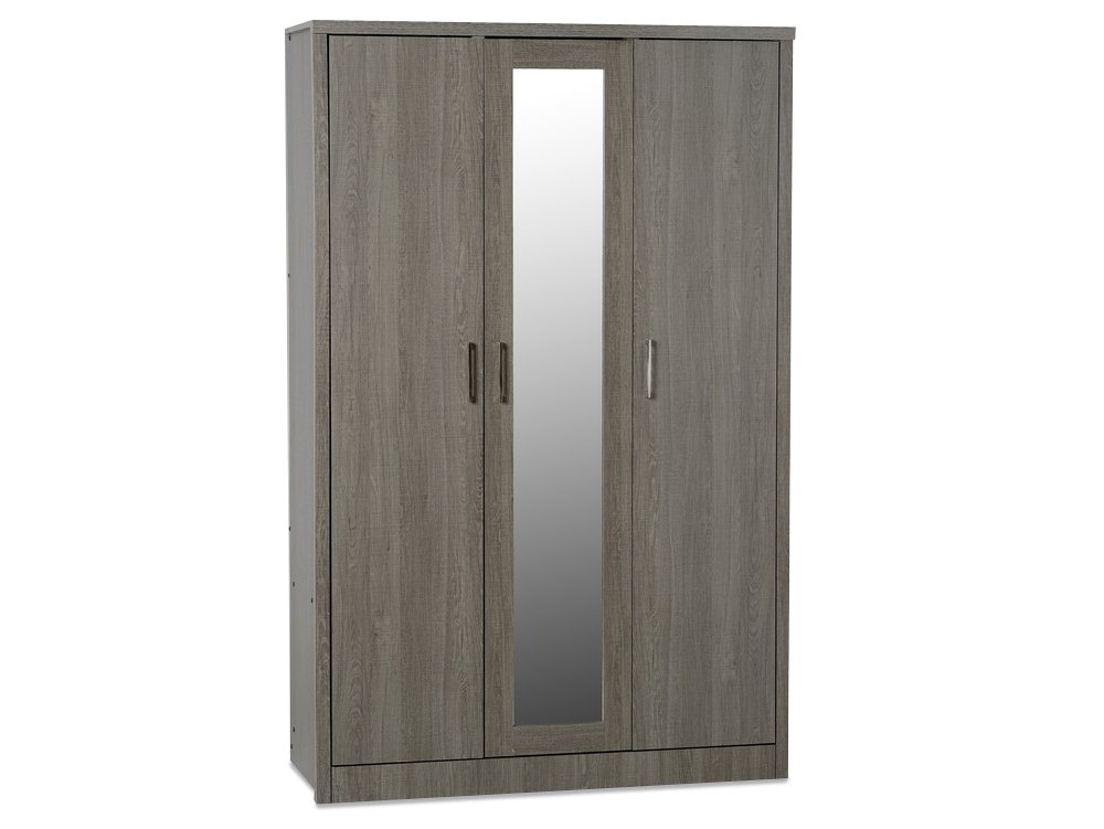 Seconique Seconique Lisbon Black Wood Grain Effect 3 Door 1 Mirror Triple Wardrobe (Flat Packed)