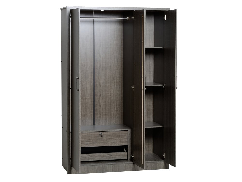Seconique Seconique Lisbon Black Wood Grain Effect 3 Door 1 Mirror Triple Wardrobe (Flat Packed)