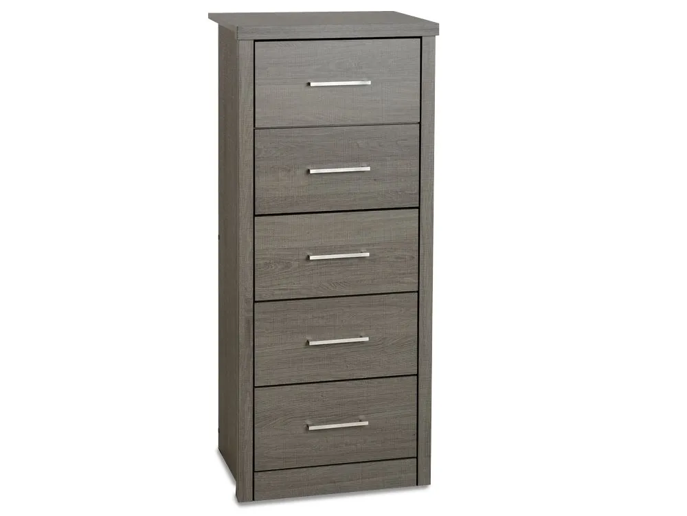 Seconique Seconique Lisbon Black Wood Grain 5 Drawer Tall Narrow Chest of Drawers