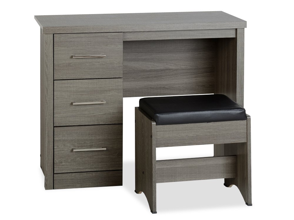 Seconique Seconique Lisbon Black Wood Grain Effect Dressing Table with Stool (Flat Packed)