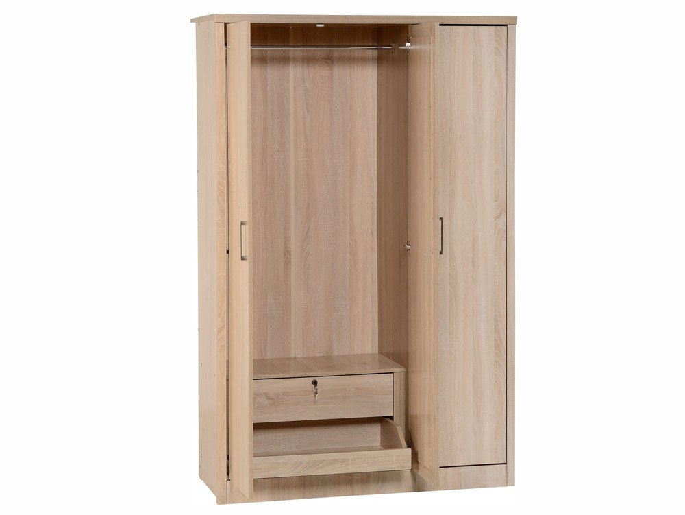 Seconique Seconique Lisbon Light Oak Effect 3 Door 1 Mirror Triple Wardrobe (Flat Packed)