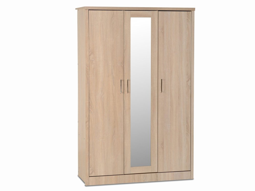 Seconique Seconique Lisbon Light Oak Effect 3 Door 1 Mirror Triple Wardrobe (Flat Packed)