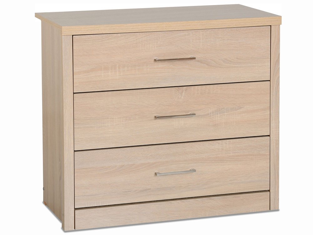 Seconique Seconique Lisbon Light Oak Effect 3 Drawer Low Chest of Drawers (Flat Packed)