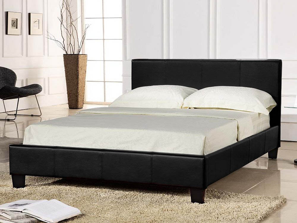 Seconique Prado 4ft6 Double Black, Faux Leather Bed Frame With Mattress
