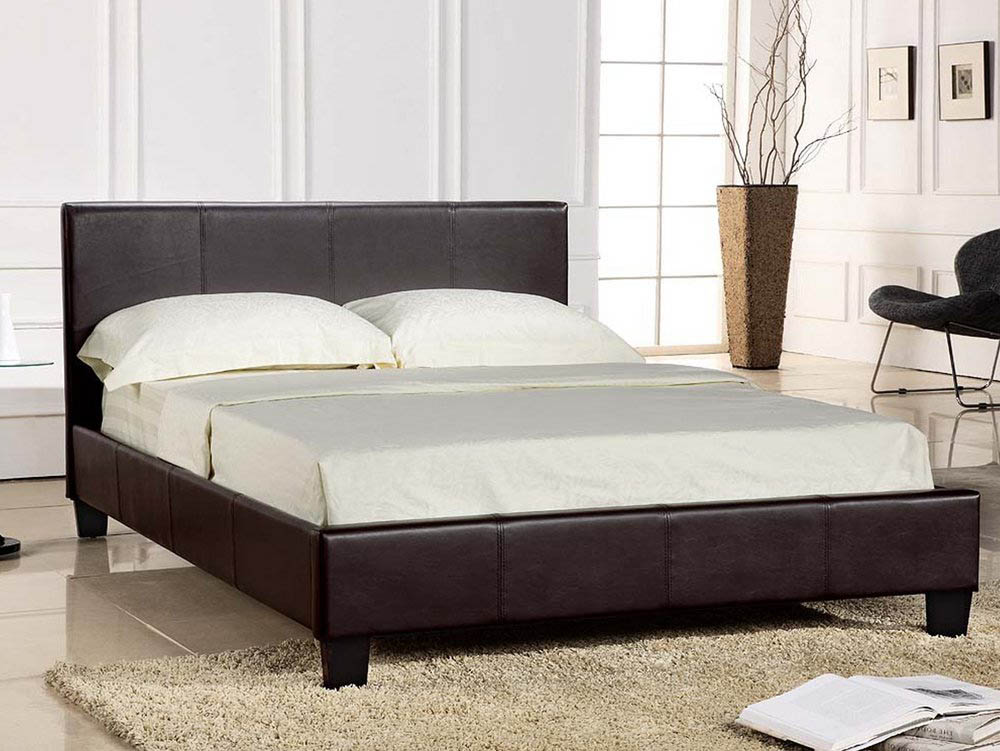 Seconique Prado 4ft6 Double Brown, Faux Leather Bed Frame