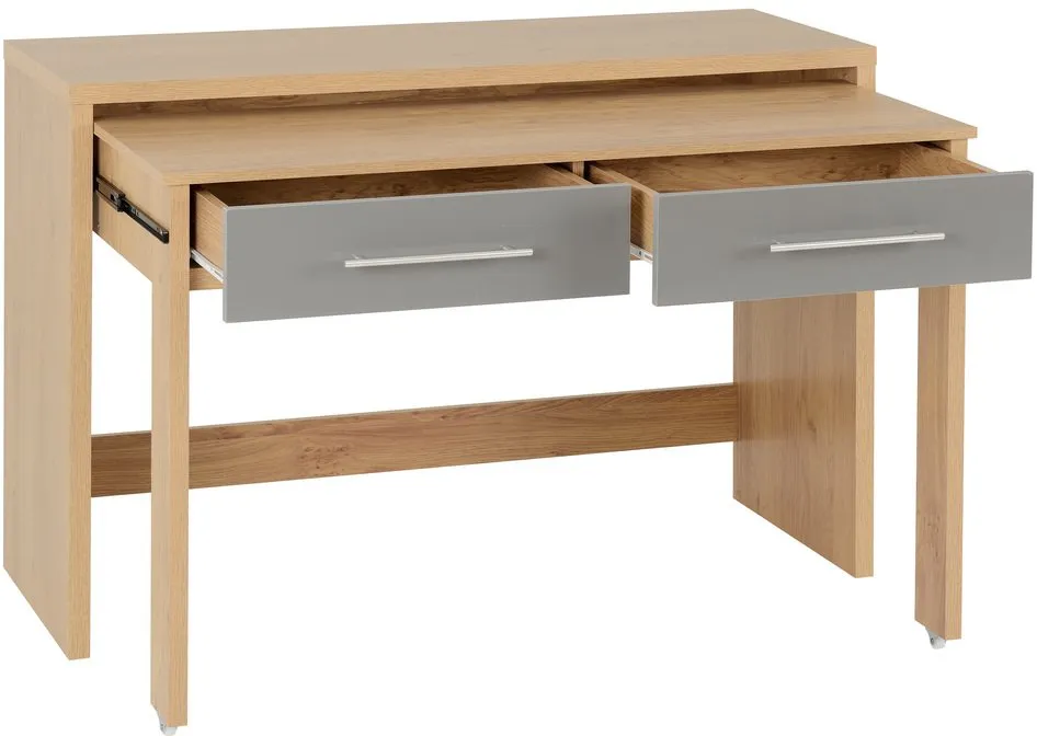 Seconique Seconique Seville Grey High Gloss and Oak 2 Drawer Computer Desk