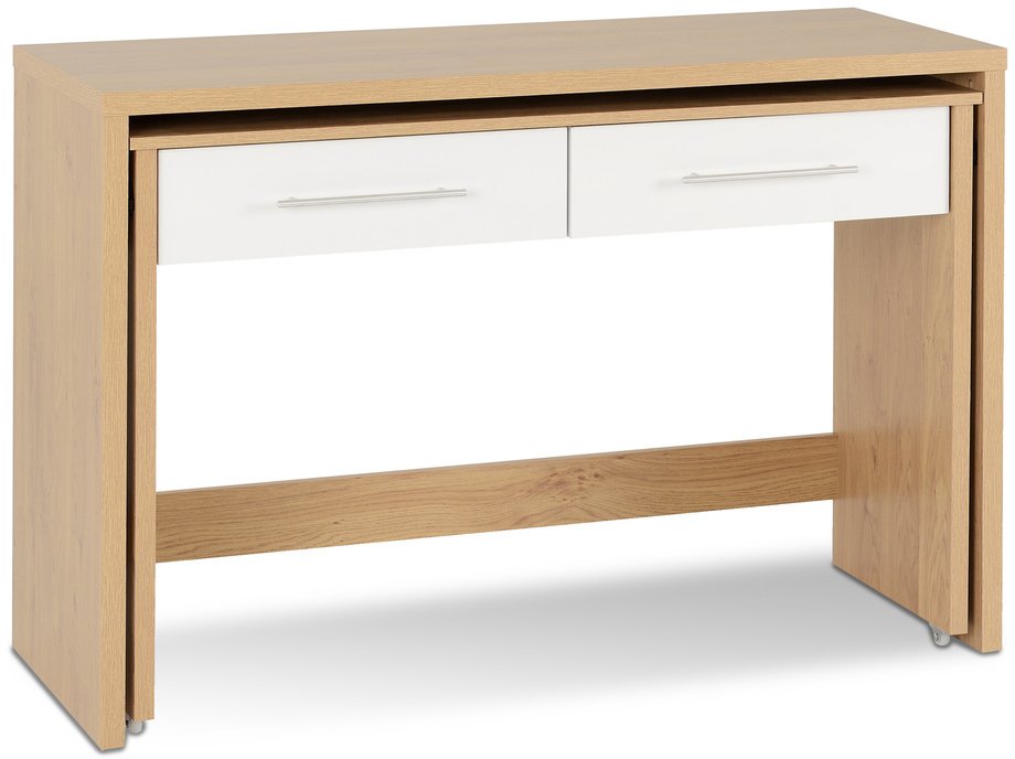 Seconique Seconique Seville White High Gloss and Oak 2 Drawer Computer Desk (Flat Packed)