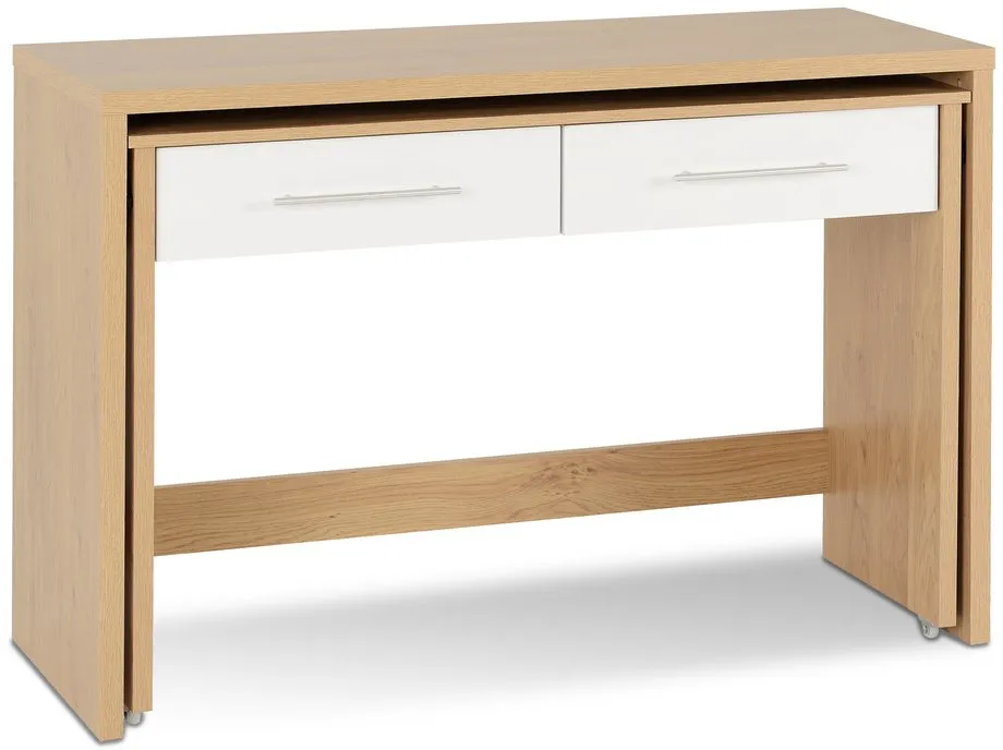 Seconique Seconique Seville White High Gloss and Oak 2 Drawer Computer Desk