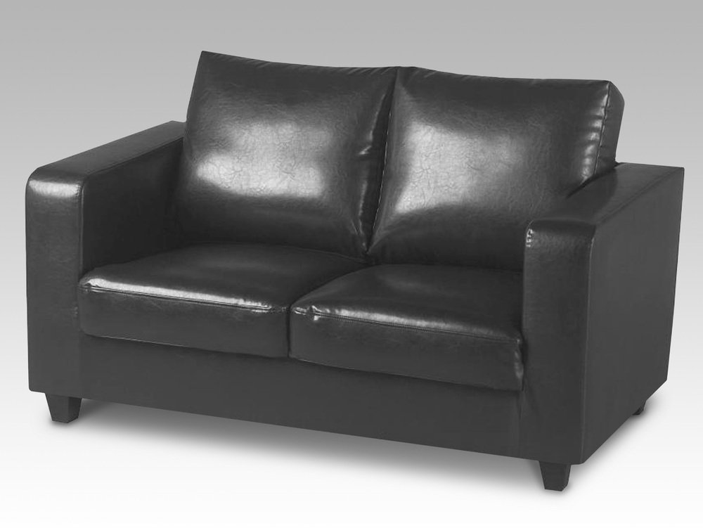 Seconique Tempo Black Faux Leather 2, Black 2 Seater Leather Sofa Bed