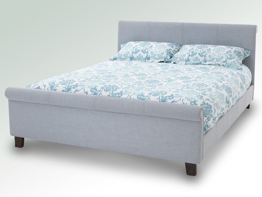 Serene Serene Hazel 4ft6 Double Ice Grey Upholstered Fabric Bed Frame with Mahogany Feet