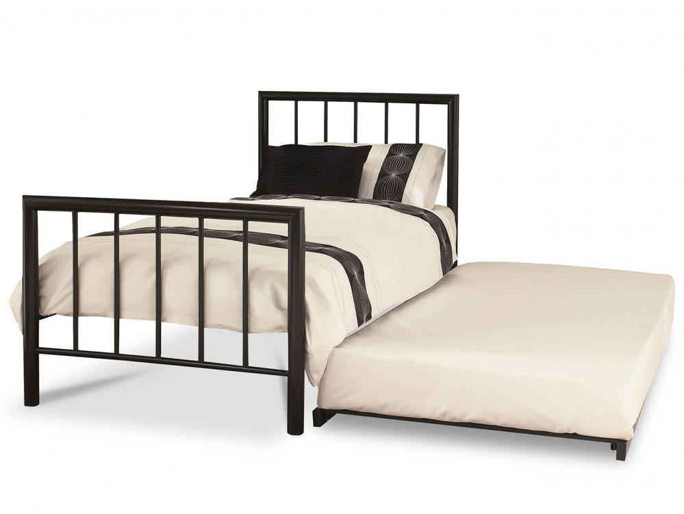 Serene Modena Black Metal Guest Bed, Single Bed Frame On Wheels