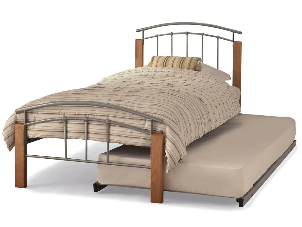 Serene Serene Tetras 3ft Single Silver and Beech Metal Guest Bed Frame