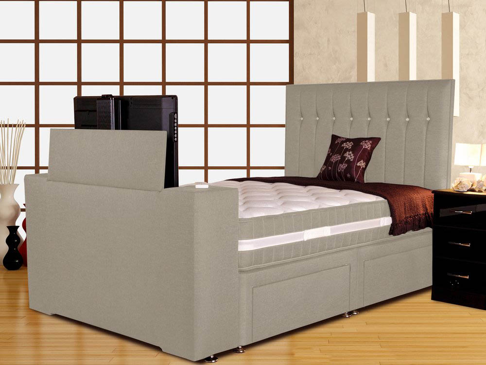 Sweet Dreams Image Sparkle 5ft King Size Upholstered Fabric Tv Divan Bed Frame Archers Sleepcentre Upholstered Fabric Tv Divan Bed Frame, Divan Bed With Drawers King Size