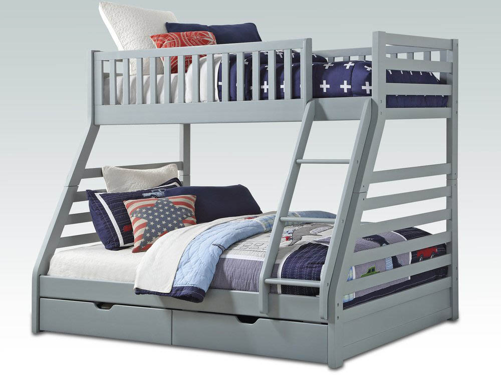 4ft6 Grey Wooden Triple Bunk Bed Frame, 4ft 6 Bunk Beds With Storage