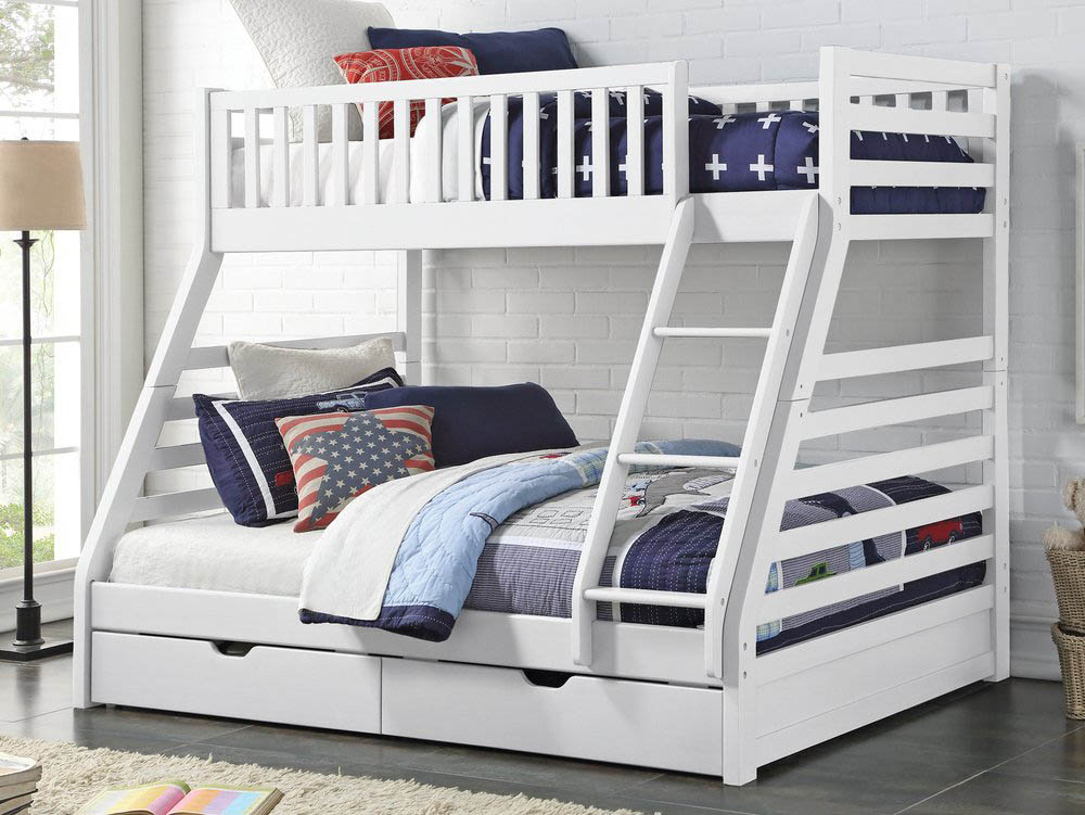 White Wooden Triple Bunk Bed Frame, 4ft 6 Bunk Beds