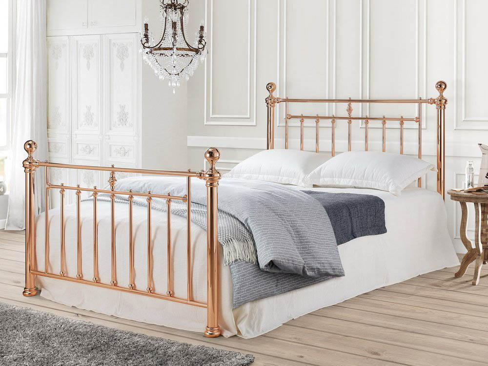 Time Living Alexander 5ft King Size Rose Gold Metal Bed Frame Archers Sleepcentre Rose Gold Metal Bed Frame, Rose Gold King Single Bed Frame