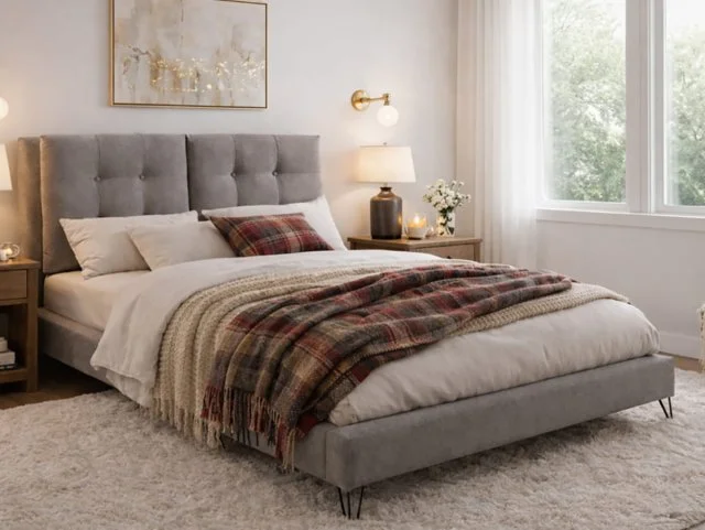 Time Living Time Living Tuscany Light Grey Fabric Bed Frame