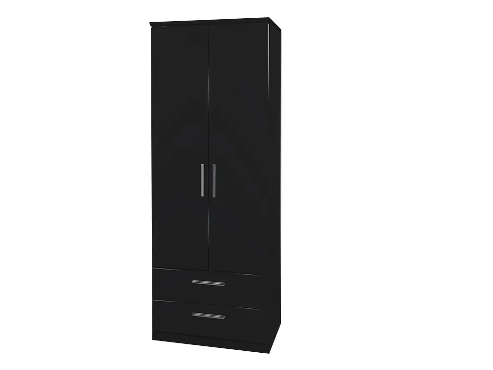 Welcome Welcome 2ft6 Knightsbridge Black High Gloss 2 Door 2 Drawer Double Wardrobe (Assembled)
