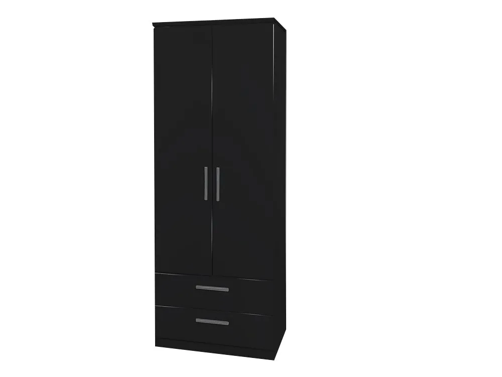 Welcome Welcome Knightsbridge Black High Gloss 2 Door 2 Drawer Double Wardrobe (Assembled)
