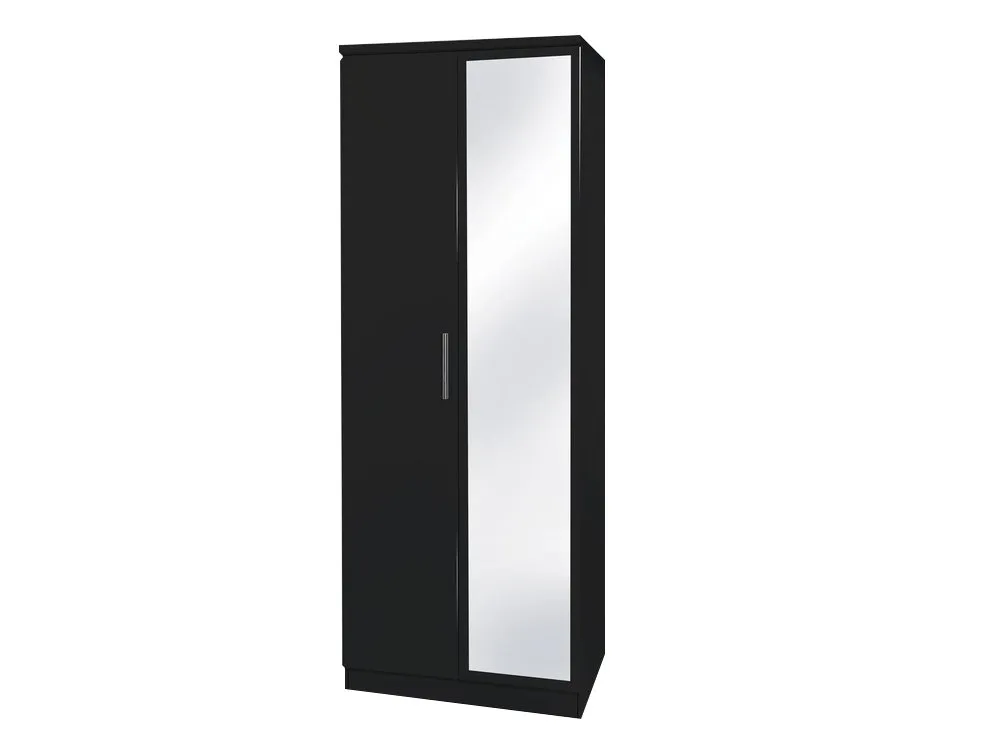 Welcome Welcome Knightsbridge Black High Gloss 2 Door Tall Mirrored Double Wardrobe (Assembled)