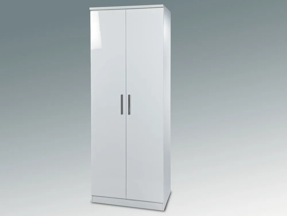 Welcome Welcome 2ft6 Knightsbridge White High Gloss 2 Door Tall Double Wardrobe (Assembled)