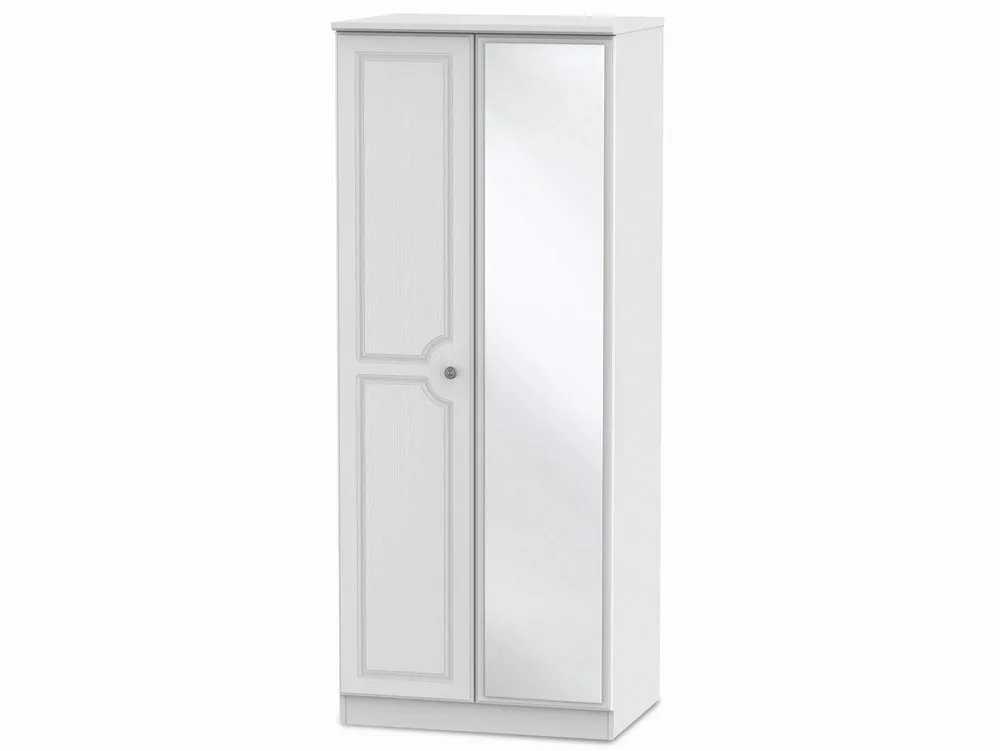 Welcome Welcome 2ft6 Pembroke White Ash 2 Door Tall Mirrored Double Wardrobe (Assembled)