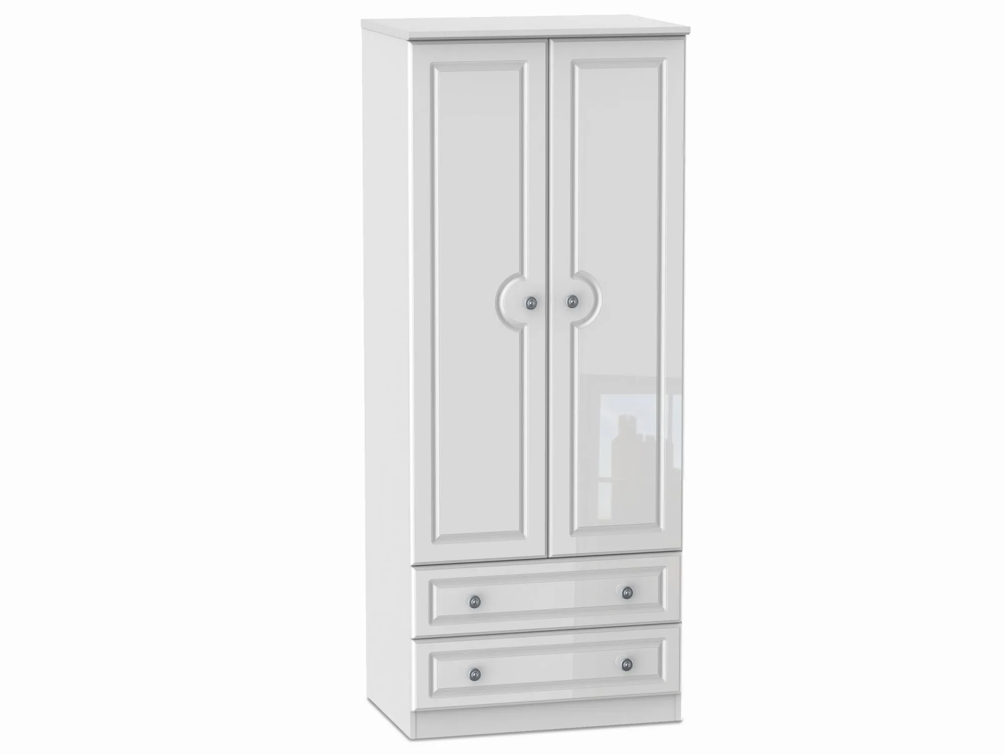 Welcome Welcome 2ft6 Pembroke White High Gloss 2 Door 2 Drawer Double Wardrobe (Assembled)
