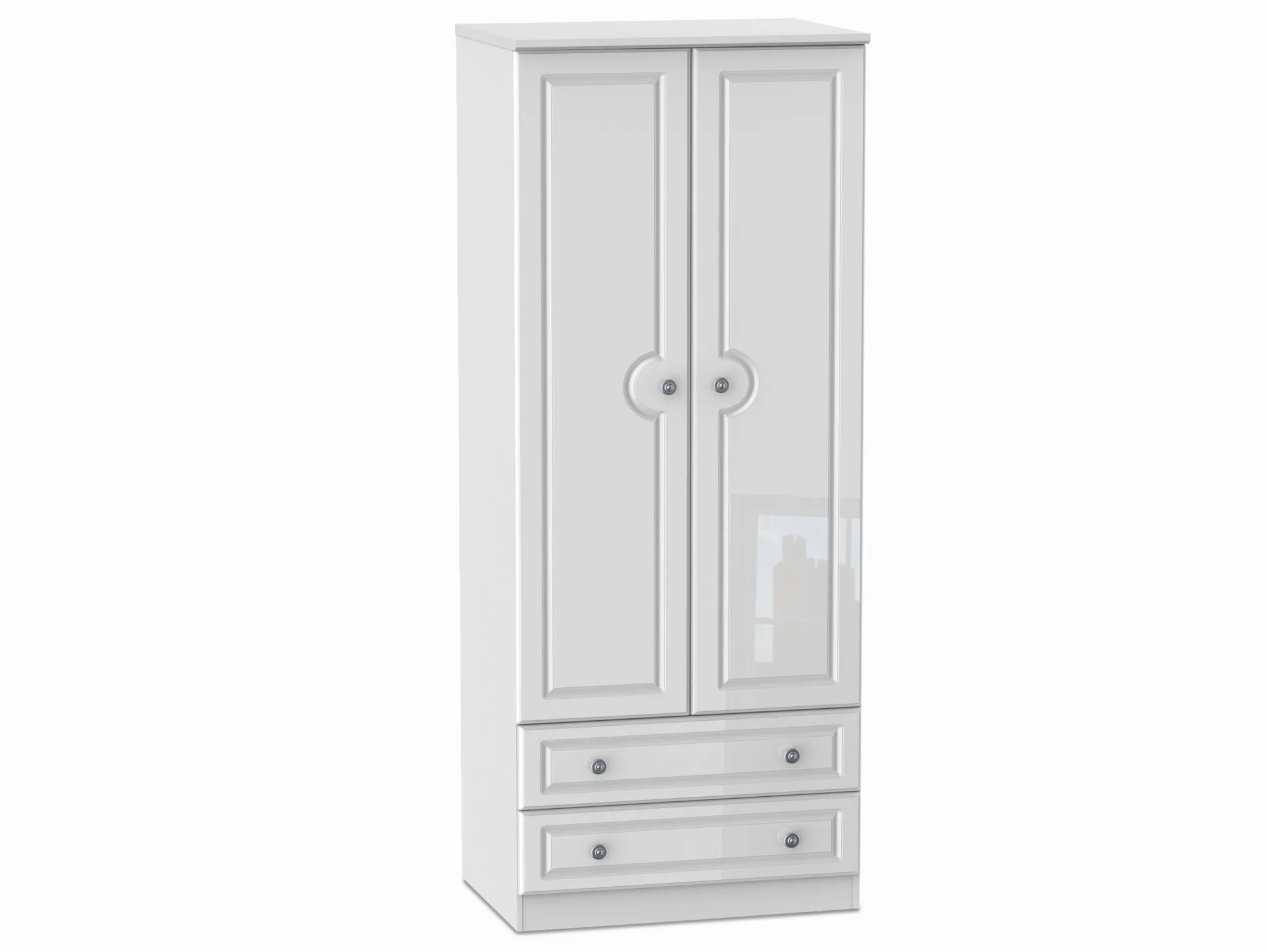 Welcome Welcome 2ft6 Pembroke White High Gloss 2 Door 2 Drawer Tall Double Wardrobe (Assembled)