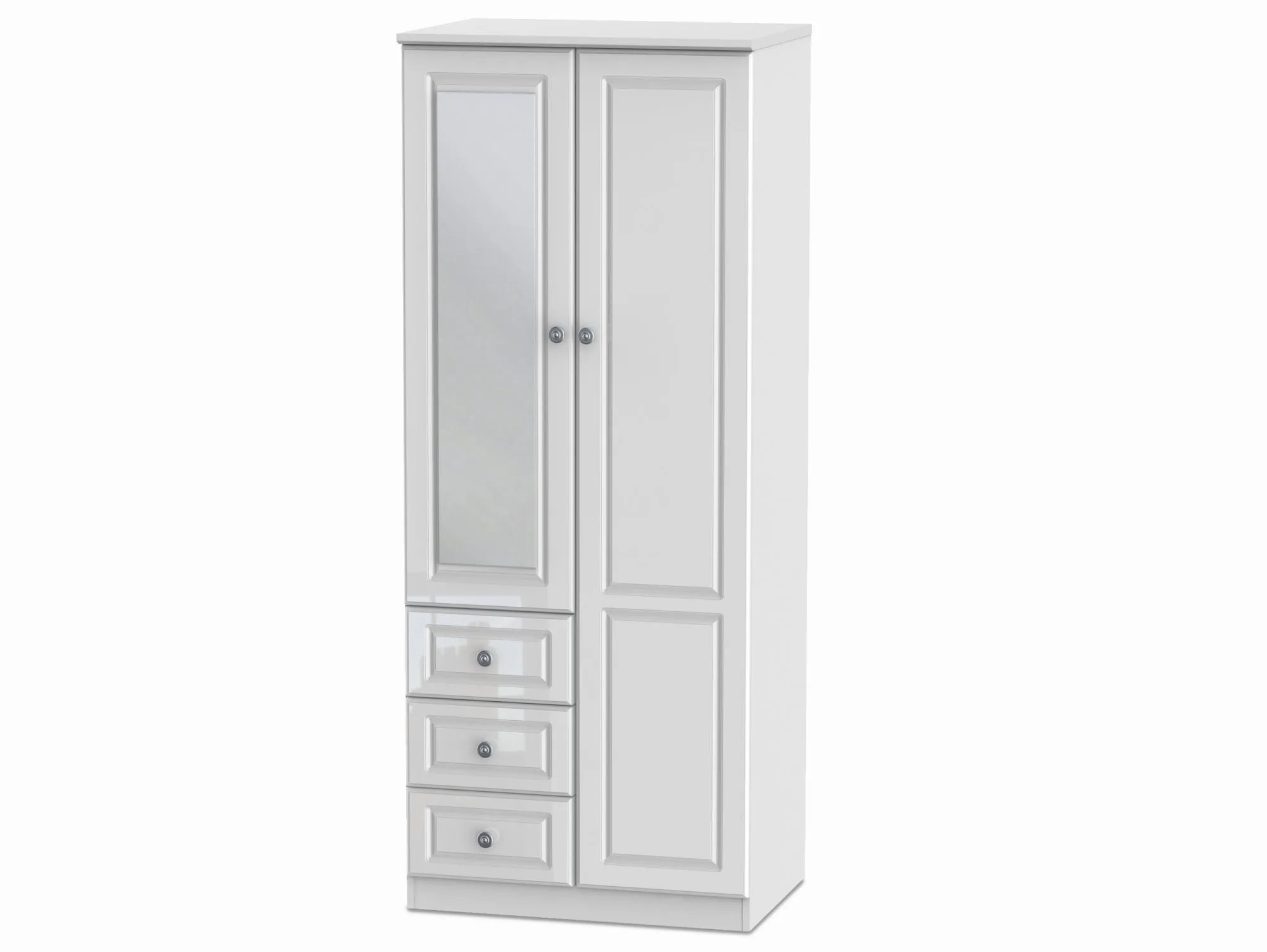 Welcome Welcome 2ft6 Pembroke White High Gloss 2 Door 3 Drawer Mirrored Double Wardrobe (Assembled)