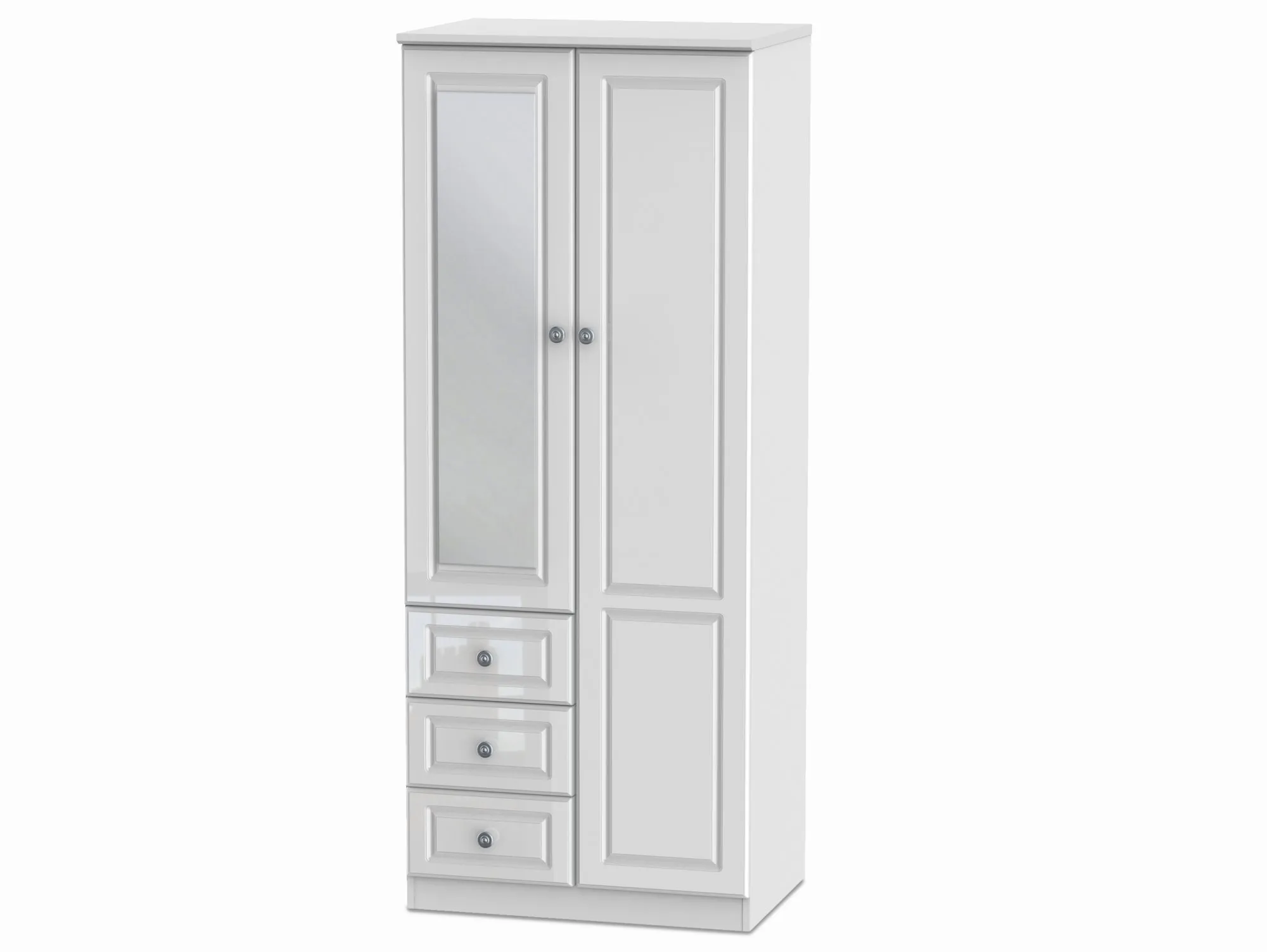 Welcome Welcome Pembroke White High Gloss 2 Door 3 Drawer Mirrored Double Wardrobe (Assembled)