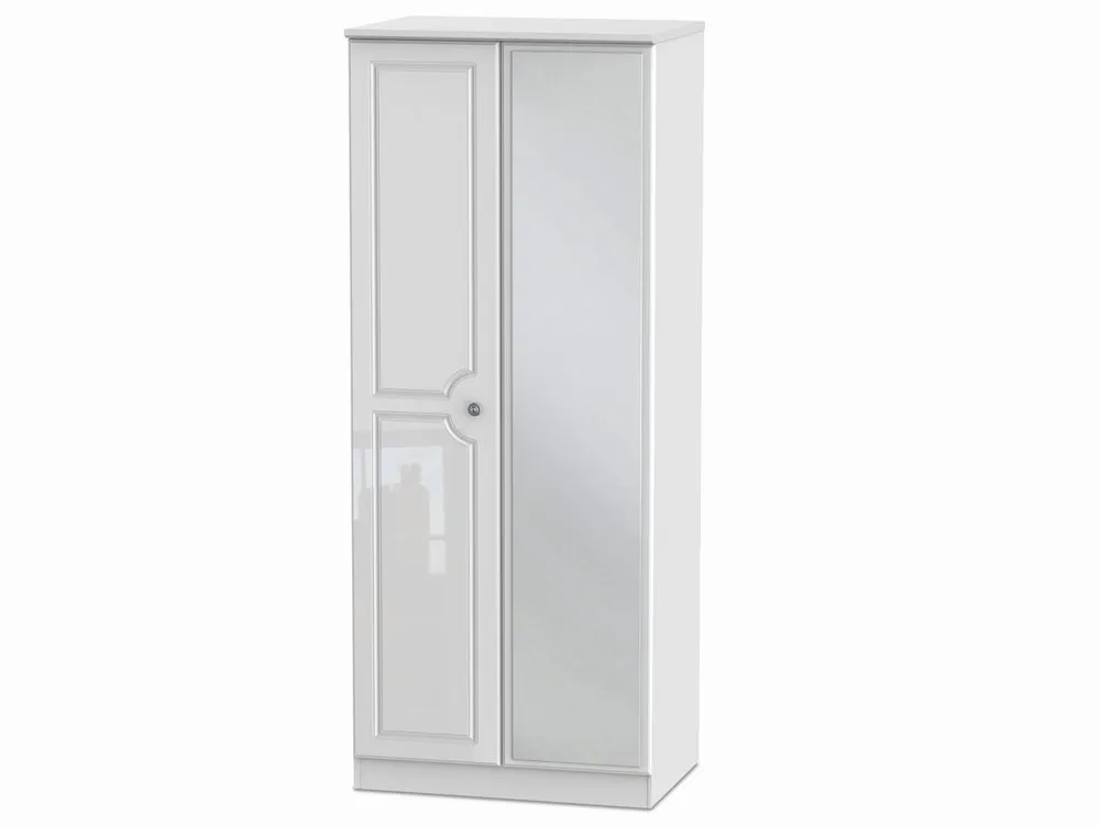 Welcome Welcome Pembroke White High Gloss 2 Door Tall Mirrored Double Wardrobe (Assembled)