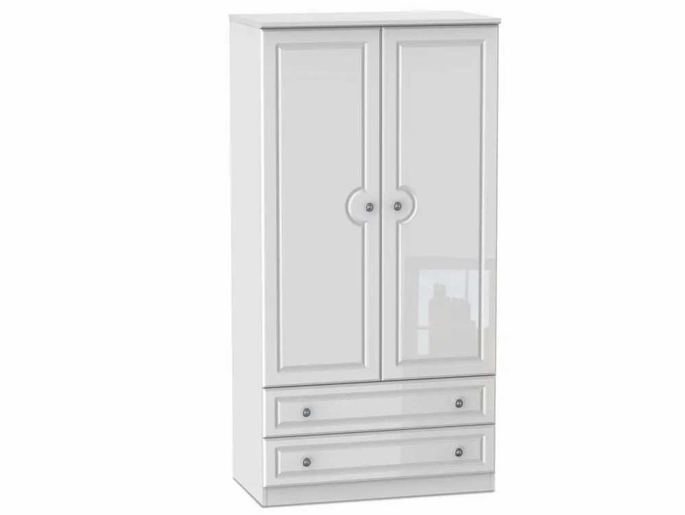 Welcome Welcome 3ft Pembroke White High Gloss 2 Door 2 Drawer Double Wardrobe (Assembled)