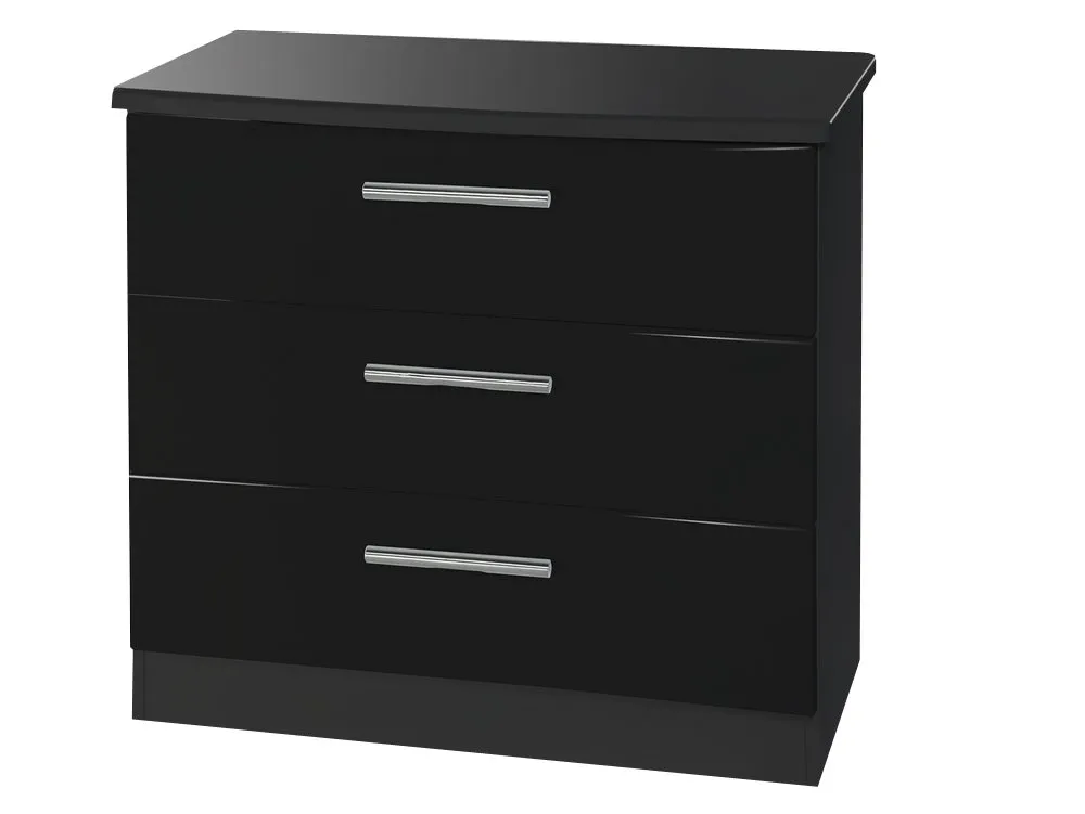 Welcome Welcome Knightsbridge Black High Gloss 3 Drawer Low Chest of Drawers (Assembled)